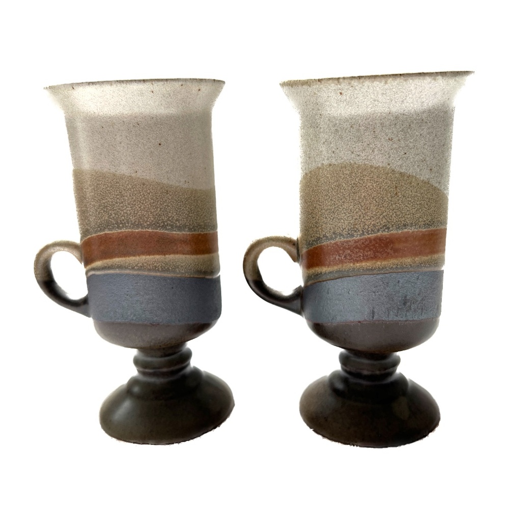 Otagiri Japan Mugs 2 Stoneware Tall Footed Irish Coffee Handcrafted Glazed Wave